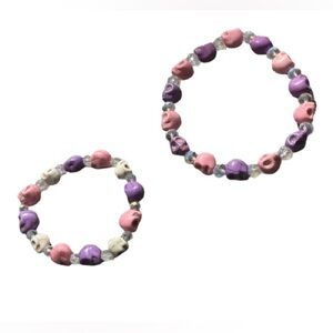 Handmade Pink & Purple Skull & Crystal Bracelet & Anklet Set